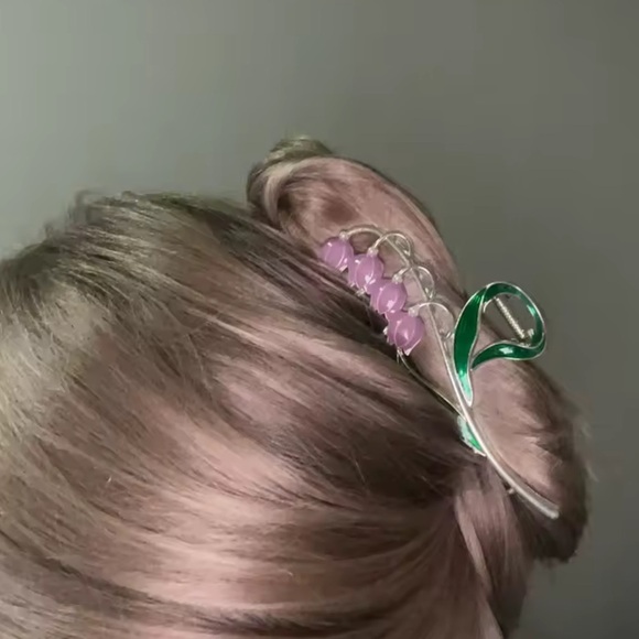 Vintage Lily of the Valley Gold Tone Floral Barrette Lavender Hair Clip main image 10